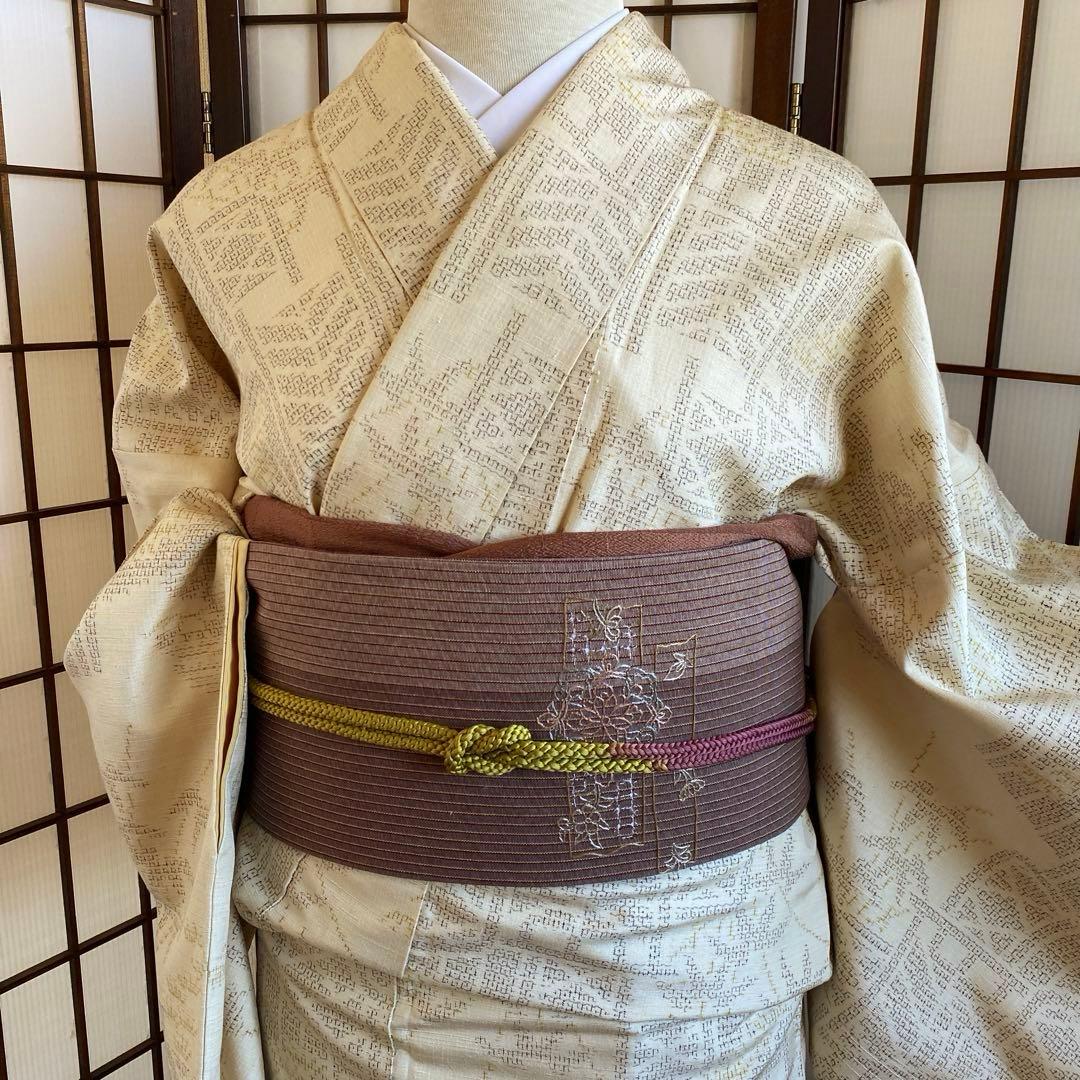 値下げ　結城紬　 板垣に竹松模様 ゆったりサイズ　 真綿紬