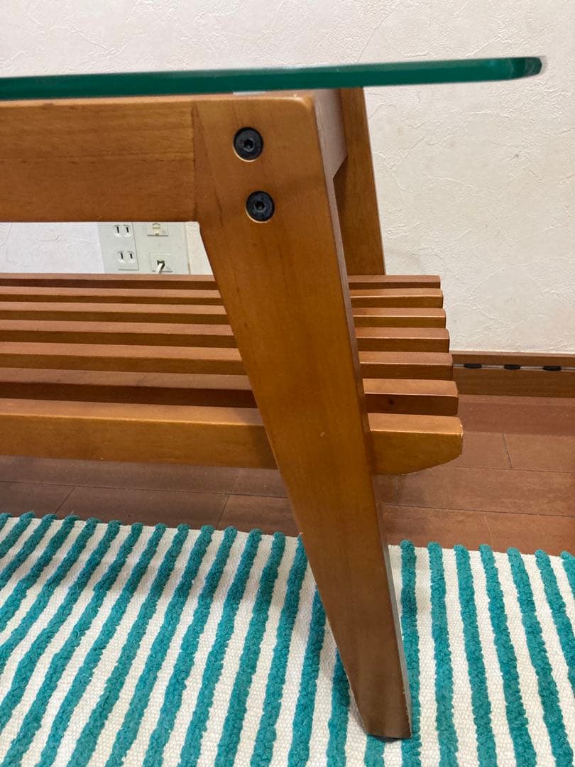 北欧ヴィンテージスタイル 木製ガラストップローテーブル