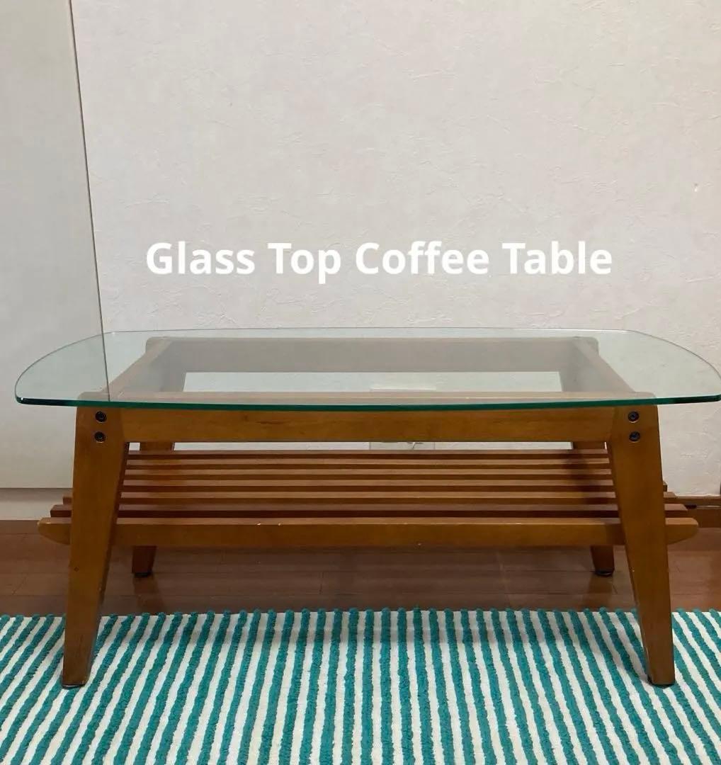 北欧ヴィンテージスタイル 木製ガラストップローテーブル