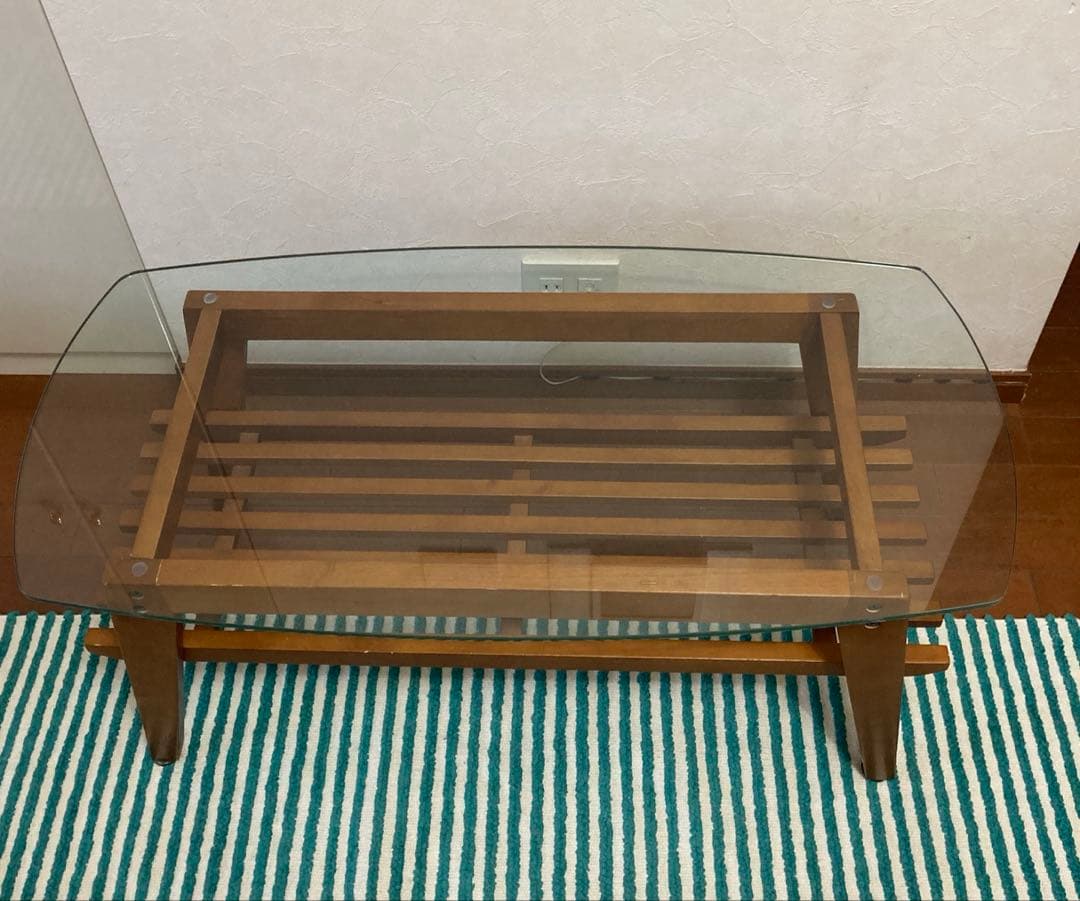 北欧ヴィンテージスタイル 木製ガラストップローテーブル