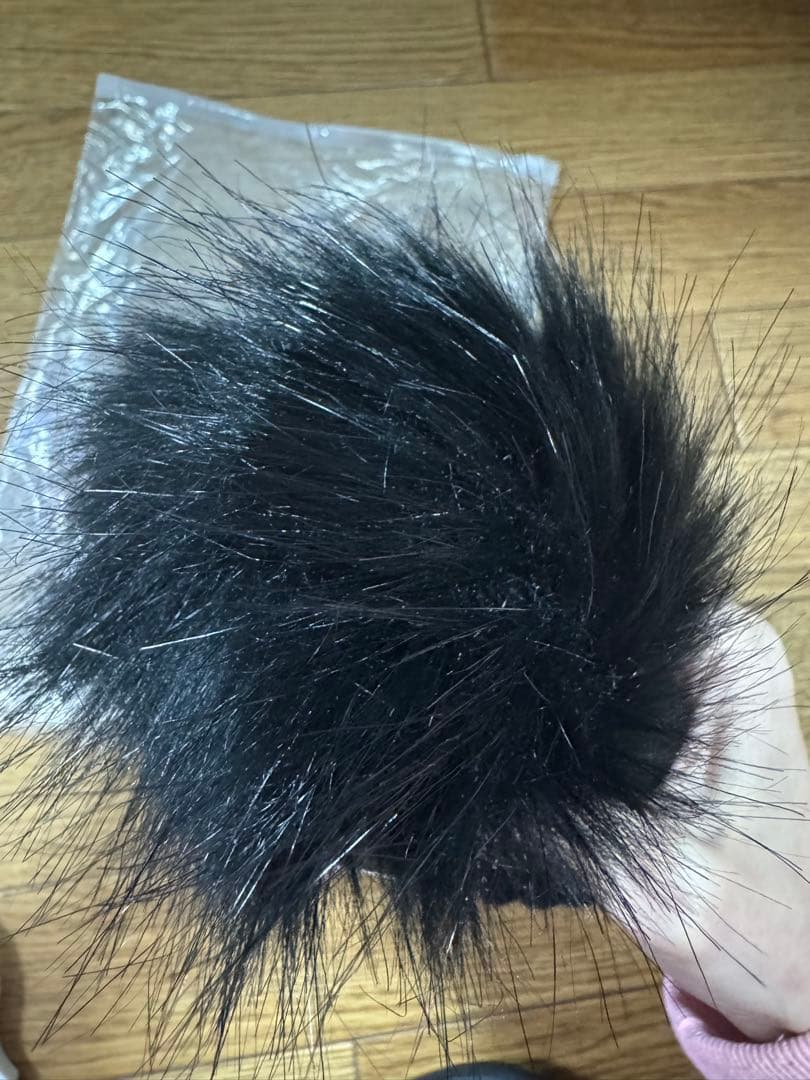 ニット帽 ラビットファー付き 黒