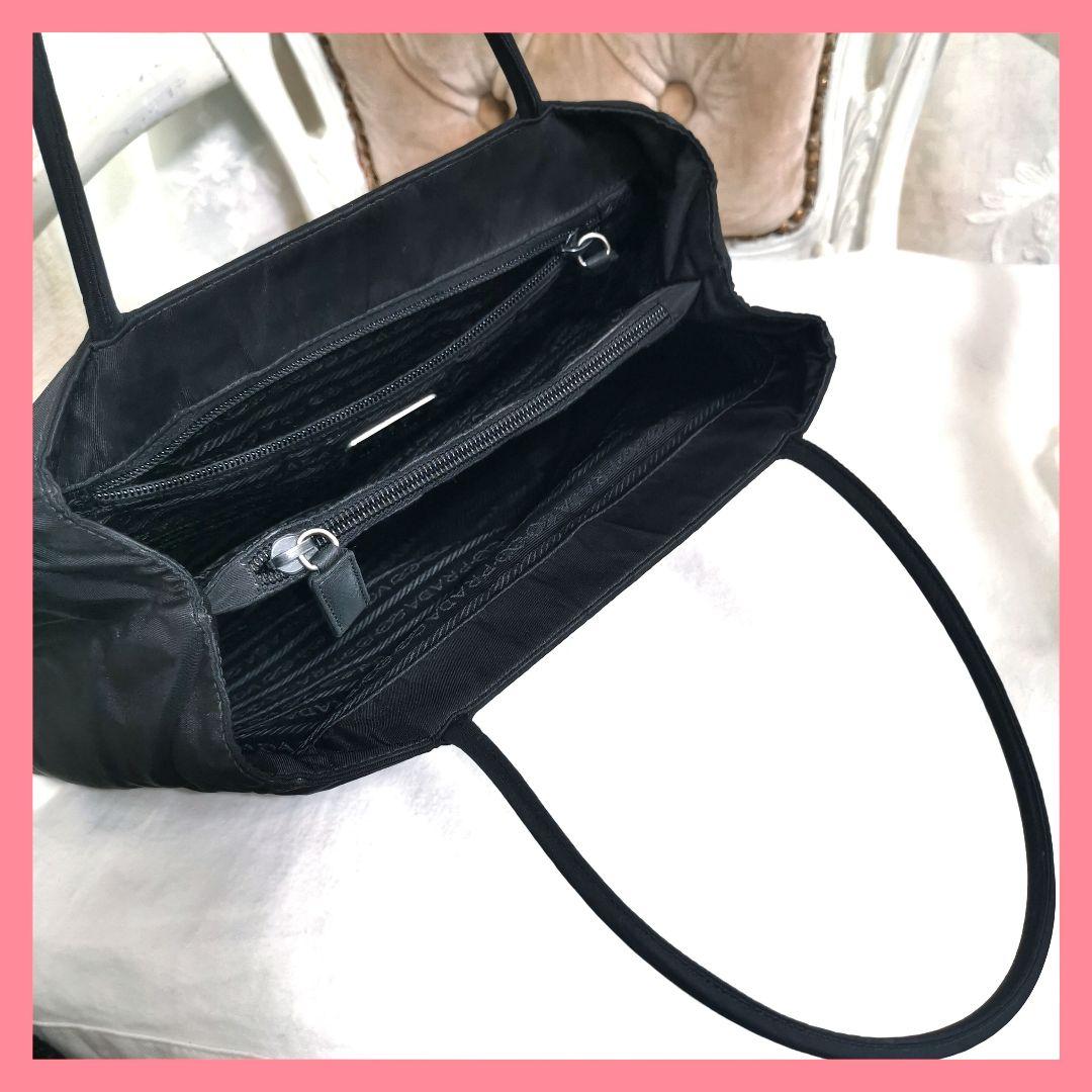 【美品】プラダPRADA 肩掛け台形トートバッグ黒ハンドバッグ 鑑定済!