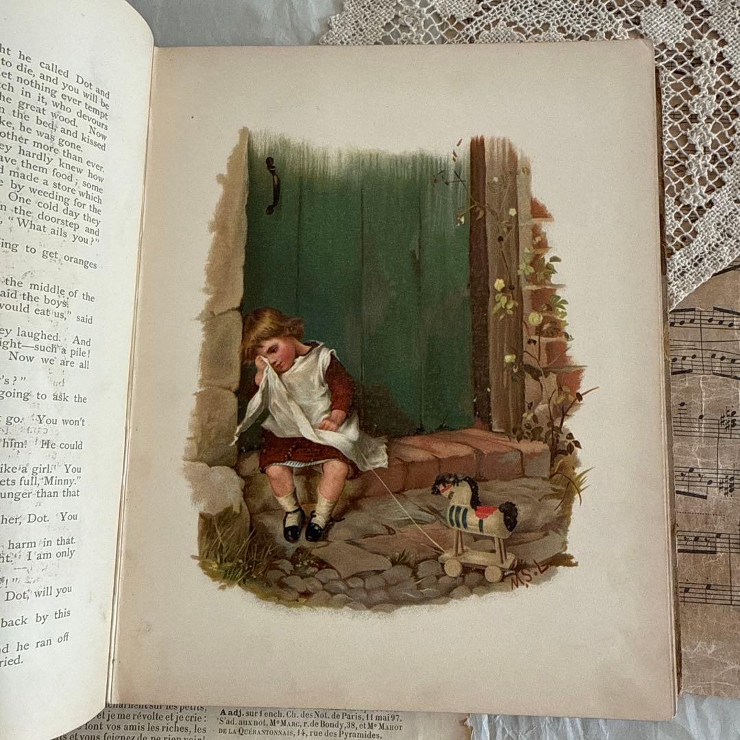 稀少1882年アンティーク美しい絵本クロモリトグラフ洋書ジャンクジャーナル古書