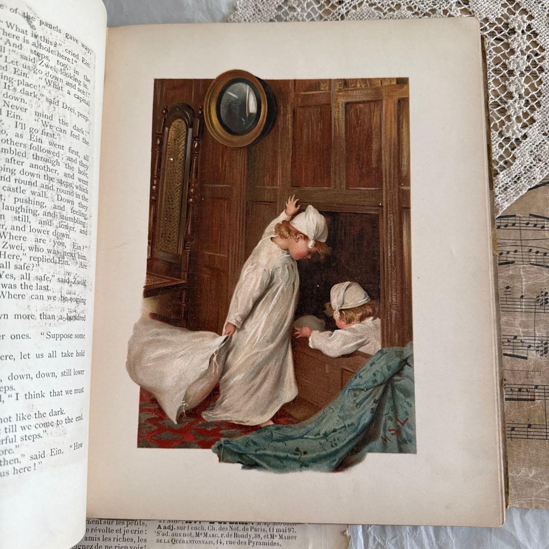 稀少1882年アンティーク美しい絵本クロモリトグラフ洋書ジャンクジャーナル古書