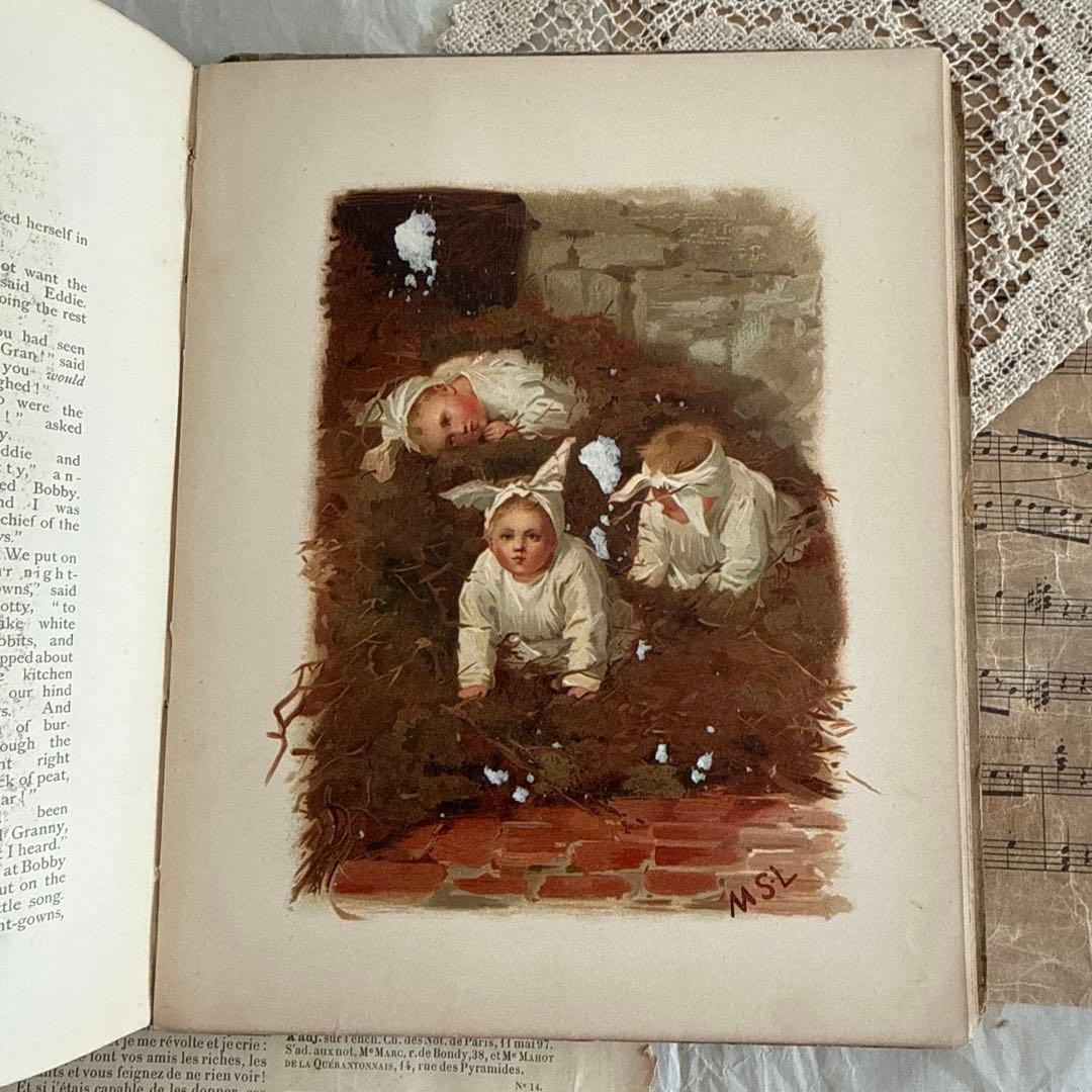 稀少1882年アンティーク美しい絵本クロモリトグラフ洋書ジャンクジャーナル古書