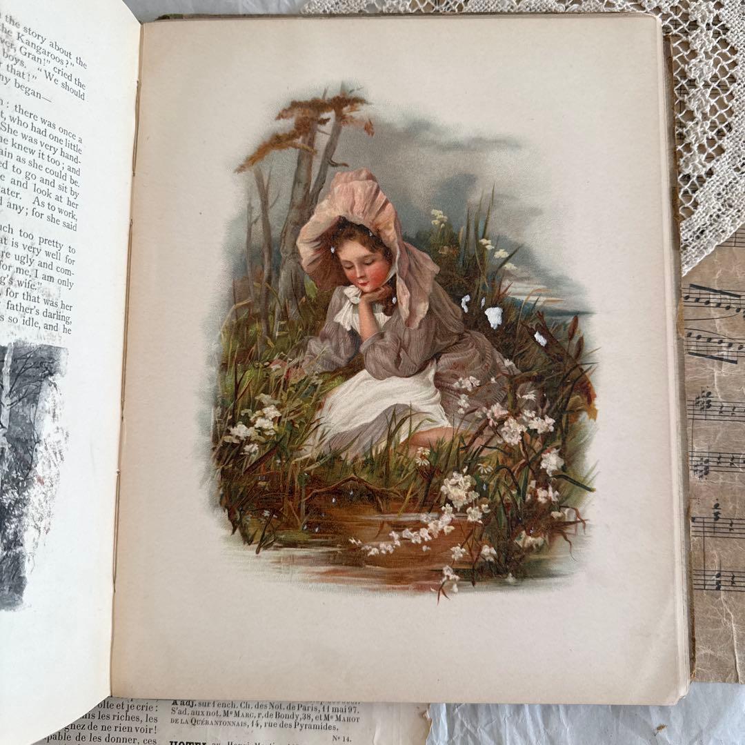 稀少1882年アンティーク美しい絵本クロモリトグラフ洋書ジャンクジャーナル古書