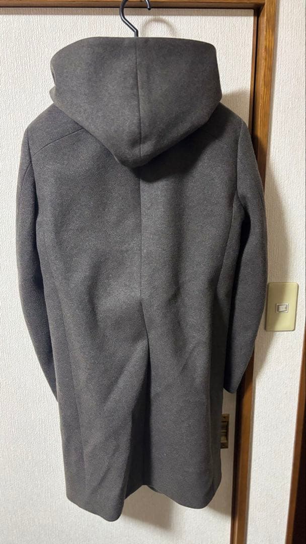 カシミア混ニットフラノ3レイヤー　フード付きチェスターコート