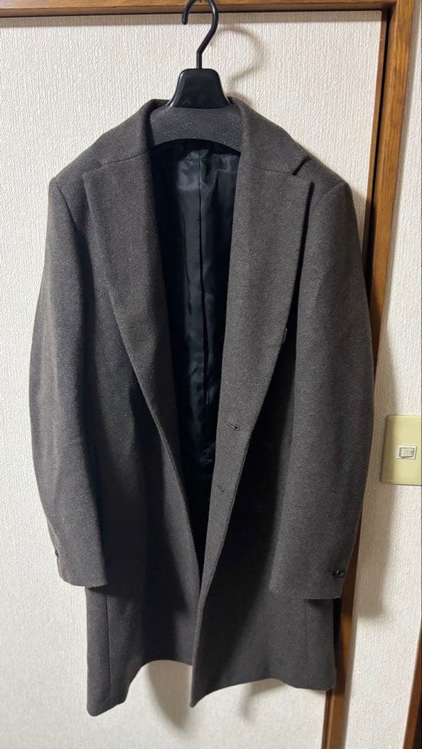 カシミア混ニットフラノ3レイヤー　フード付きチェスターコート