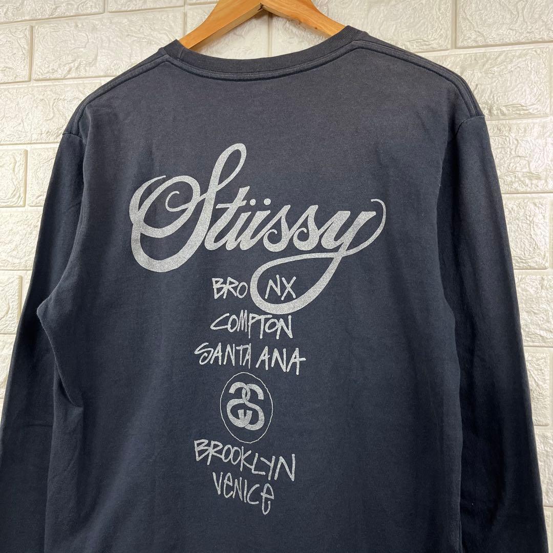 00s Stussy WORLD TOUR L/S TEE ネイビー L