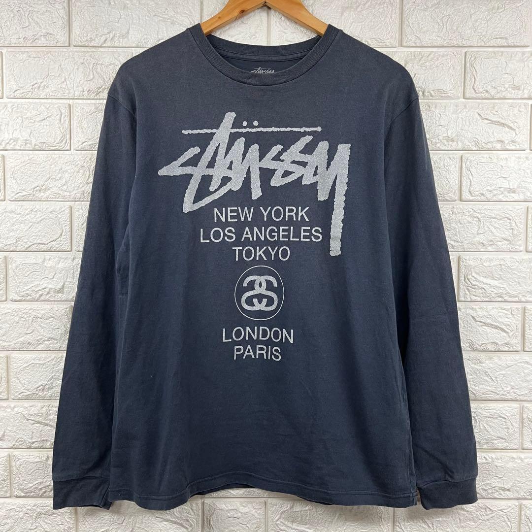 00s Stussy WORLD TOUR L/S TEE ネイビー L