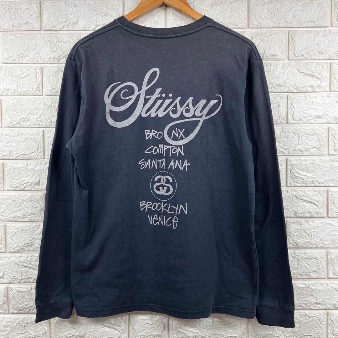 00s Stussy WORLD TOUR L/S TEE ネイビー L