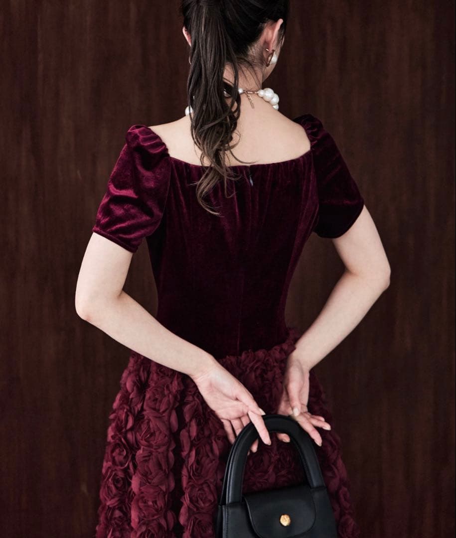 ドレス ベロアロゼットフレアドレス