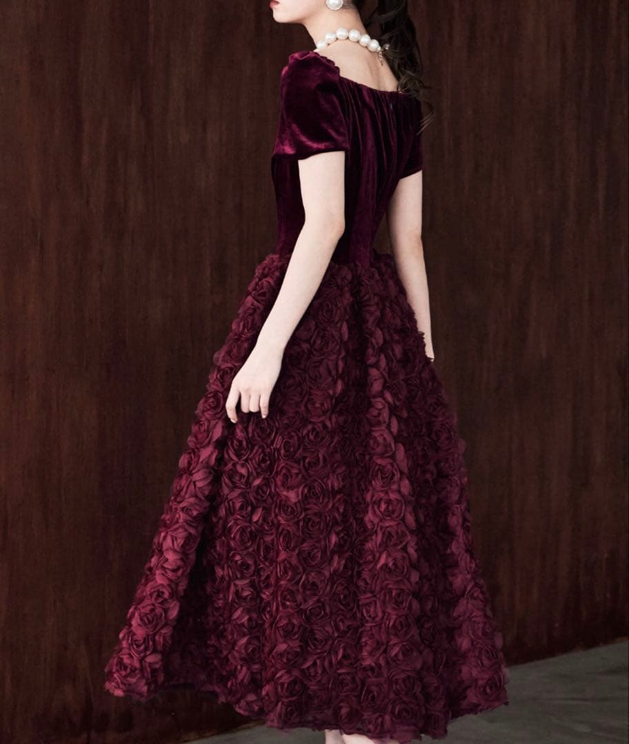 ドレス ベロアロゼットフレアドレス