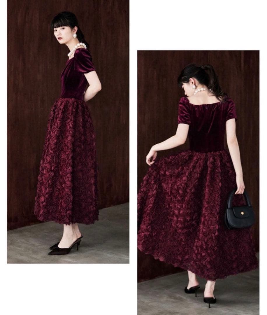 ドレス ベロアロゼットフレアドレス