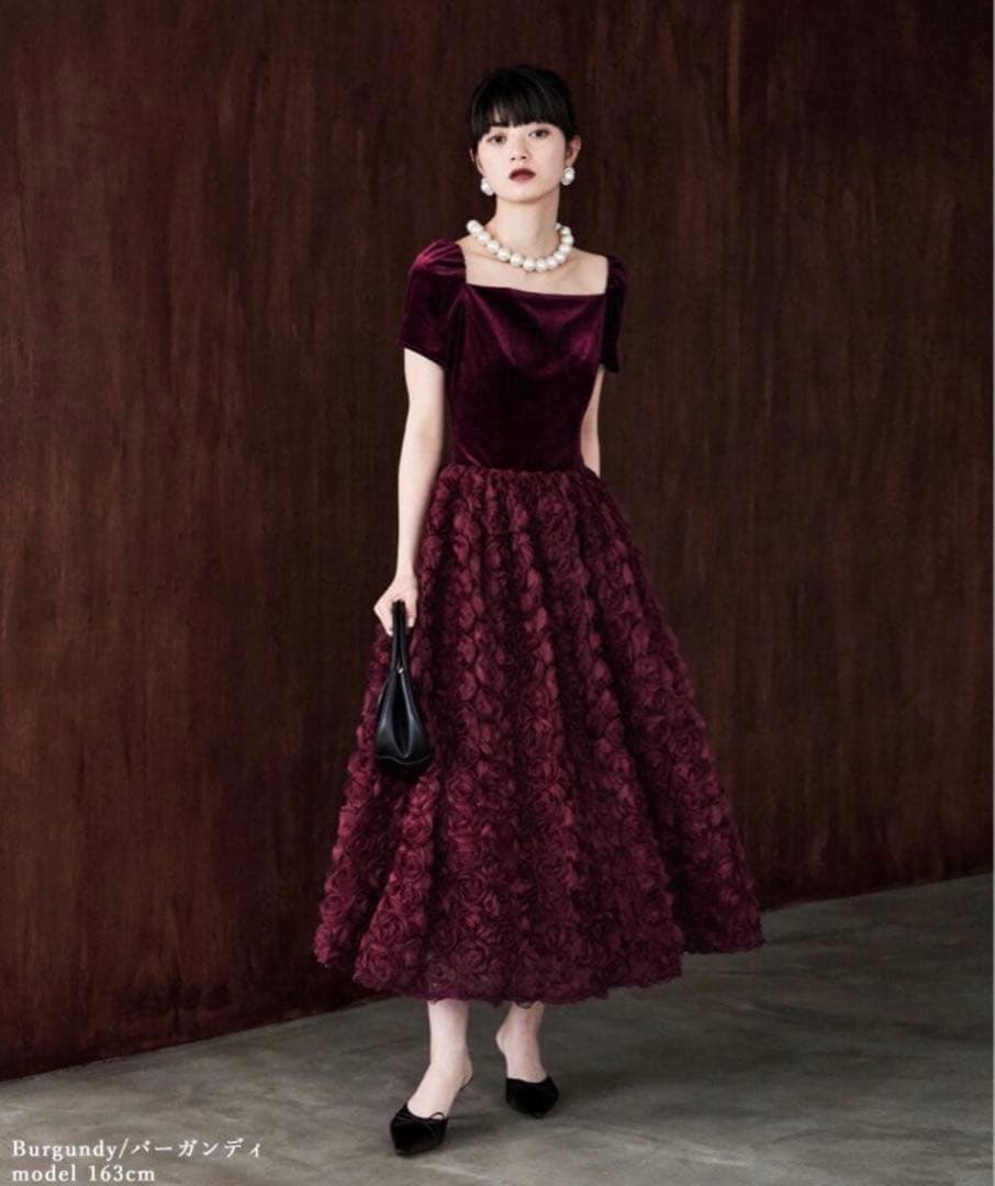 ドレス ベロアロゼットフレアドレス