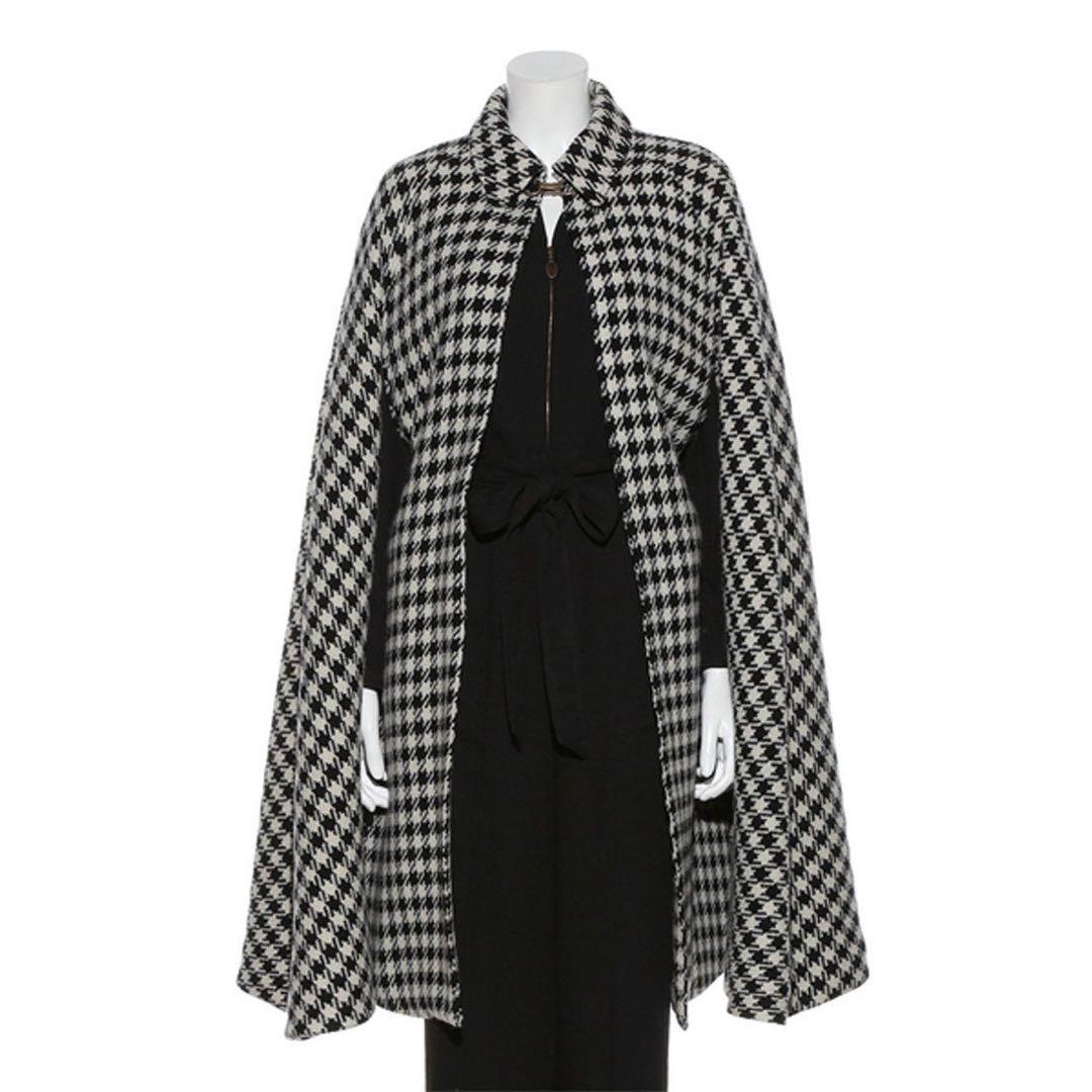 lilybrown❤︎ロングケープコート 千鳥柄　ブラック