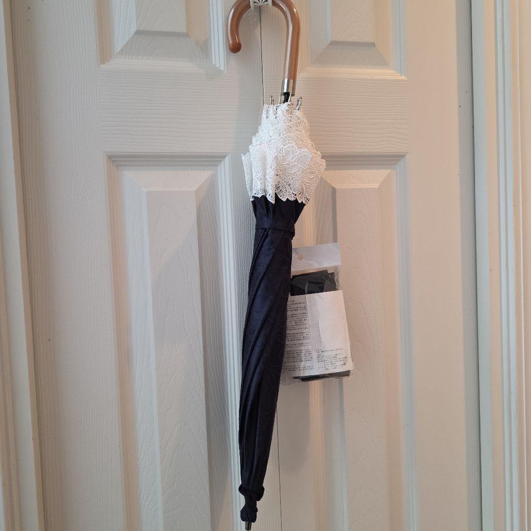 晴雨兼用長傘　日傘　 紺と白のレース　近沢レース　資生堂ノベルティー新品