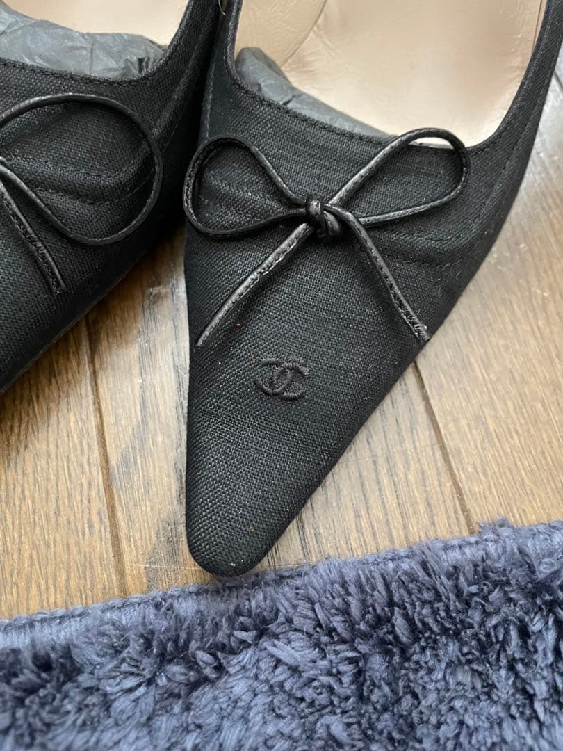 美品 CHANEL ハイヒールパンプス ココマーク リボン付き 37 1/2