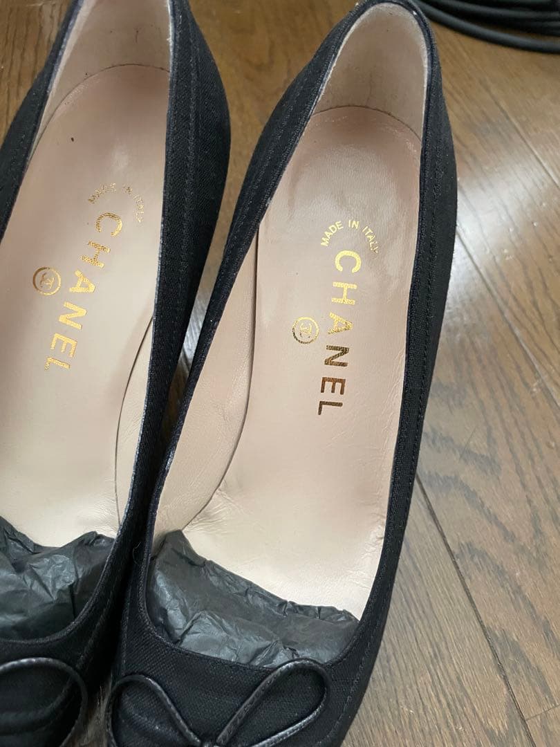 美品 CHANEL ハイヒールパンプス ココマーク リボン付き 37 1/2