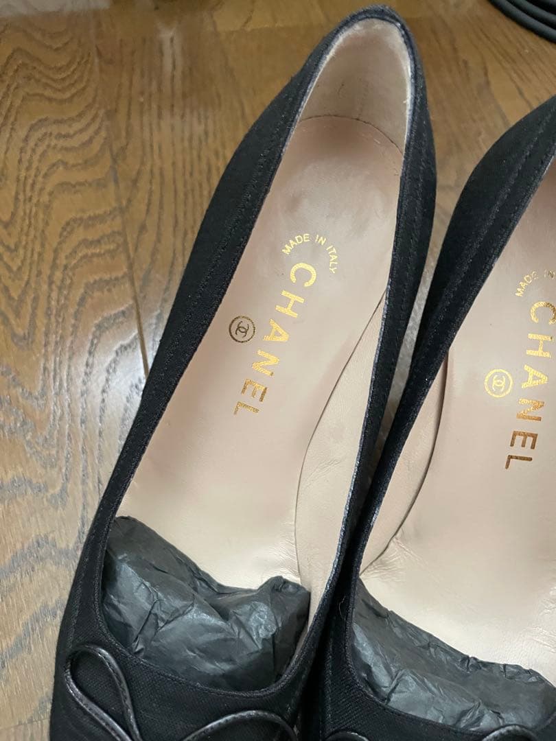 美品 CHANEL ハイヒールパンプス ココマーク リボン付き 37 1/2