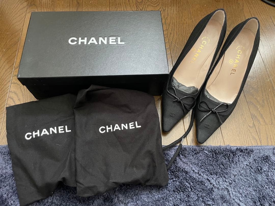 美品 CHANEL ハイヒールパンプス ココマーク リボン付き 37 1/2
