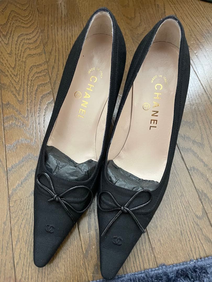 美品 CHANEL ハイヒールパンプス ココマーク リボン付き 37 1/2