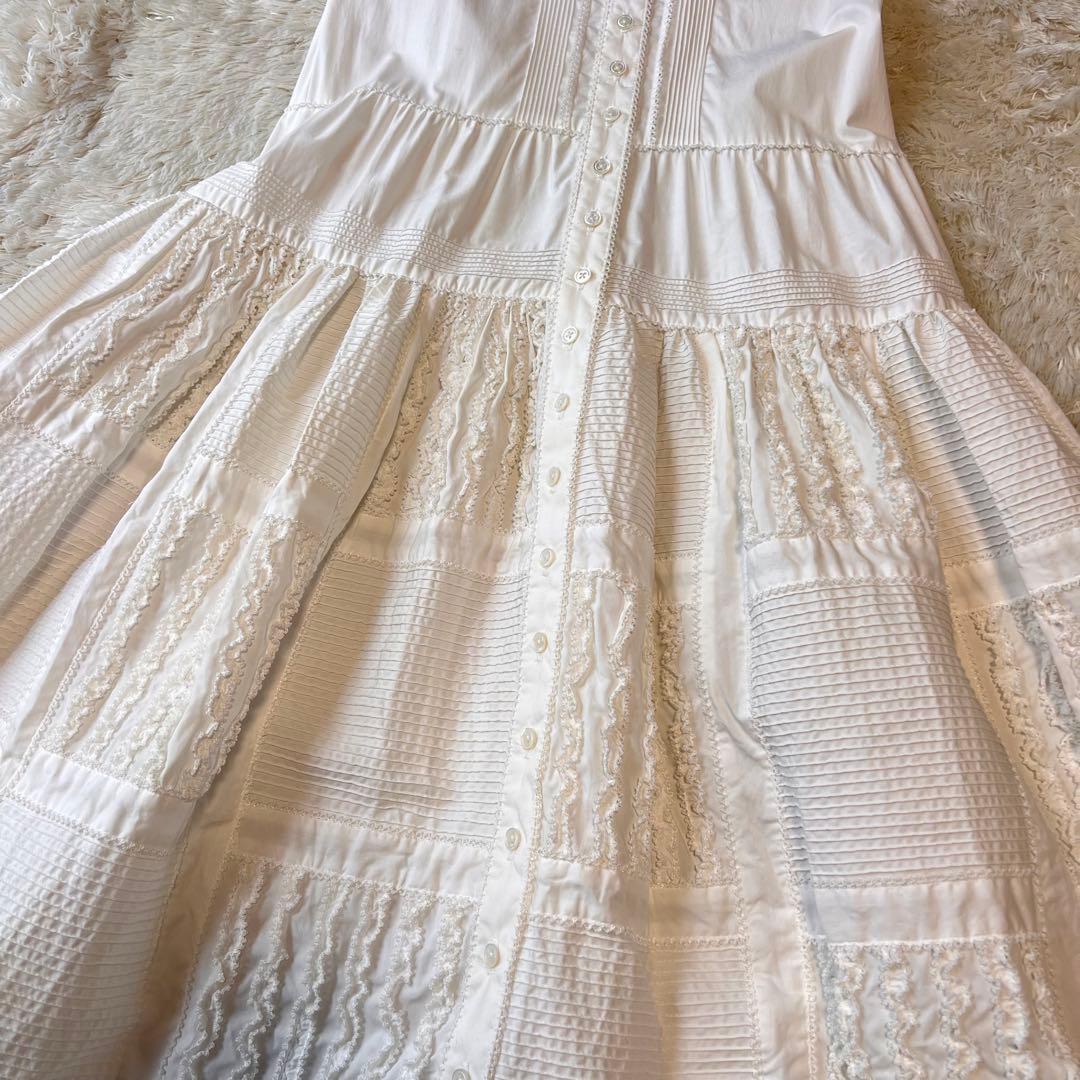 美品✨ワンダフルワールド ピコフリル ロングワンピース ホワイト 全前開き