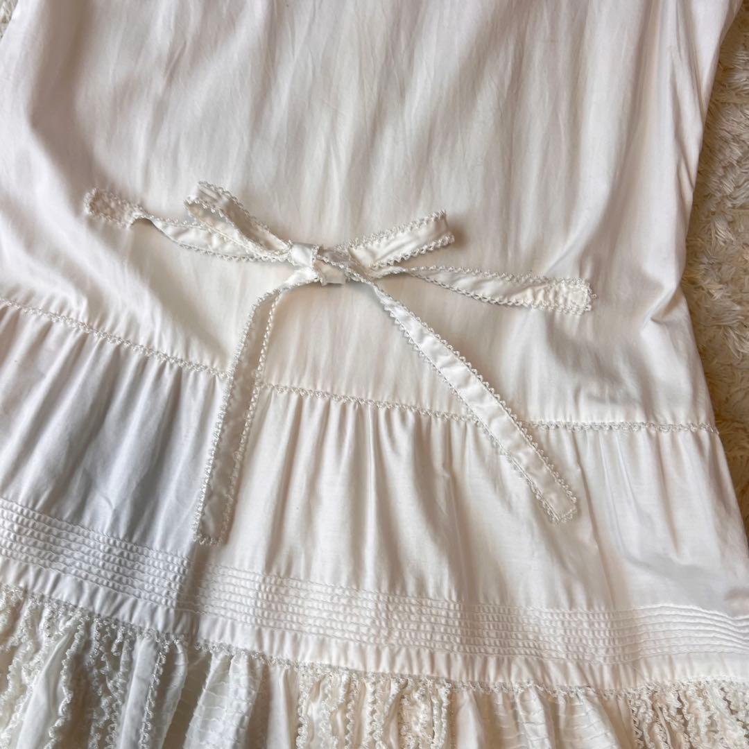 美品✨ワンダフルワールド ピコフリル ロングワンピース ホワイト 全前開き