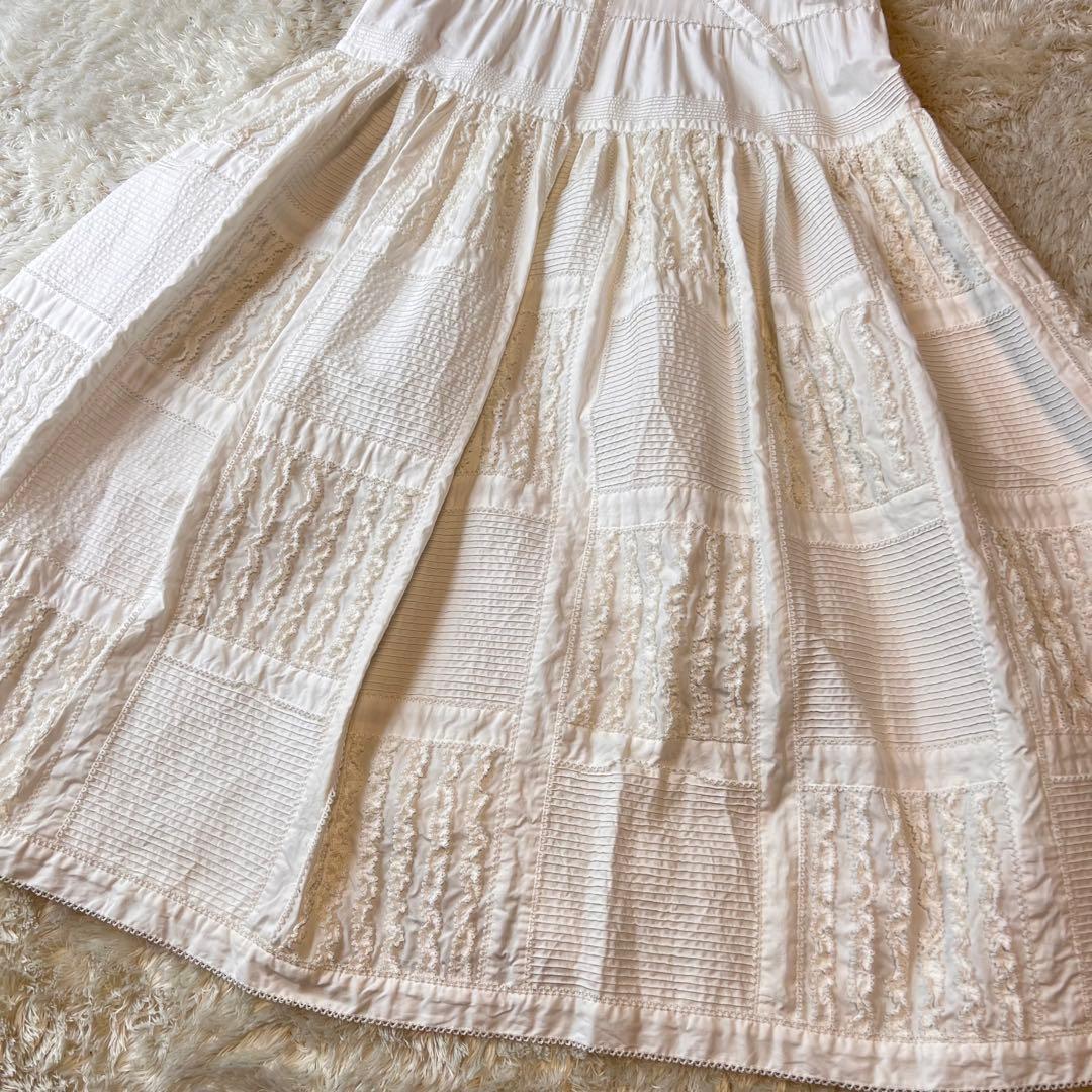 美品✨ワンダフルワールド ピコフリル ロングワンピース ホワイト 全前開き