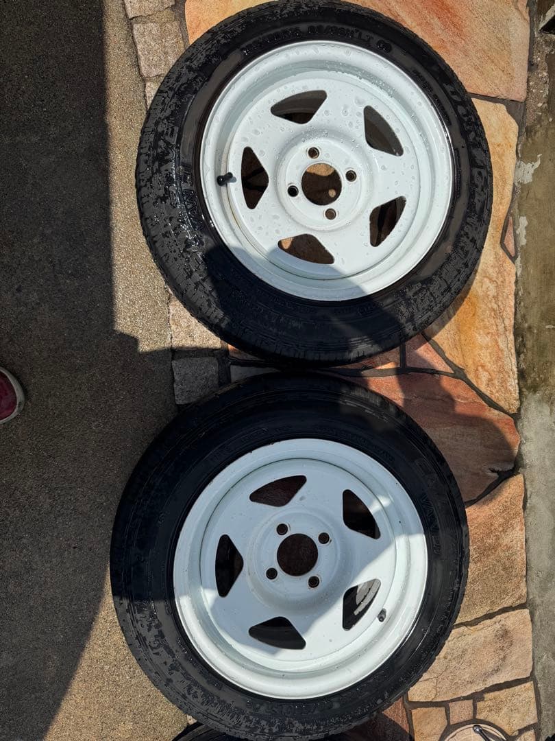 4*n様 14インチ ホワイト 5スポークホイール タイヤ付き4本セット