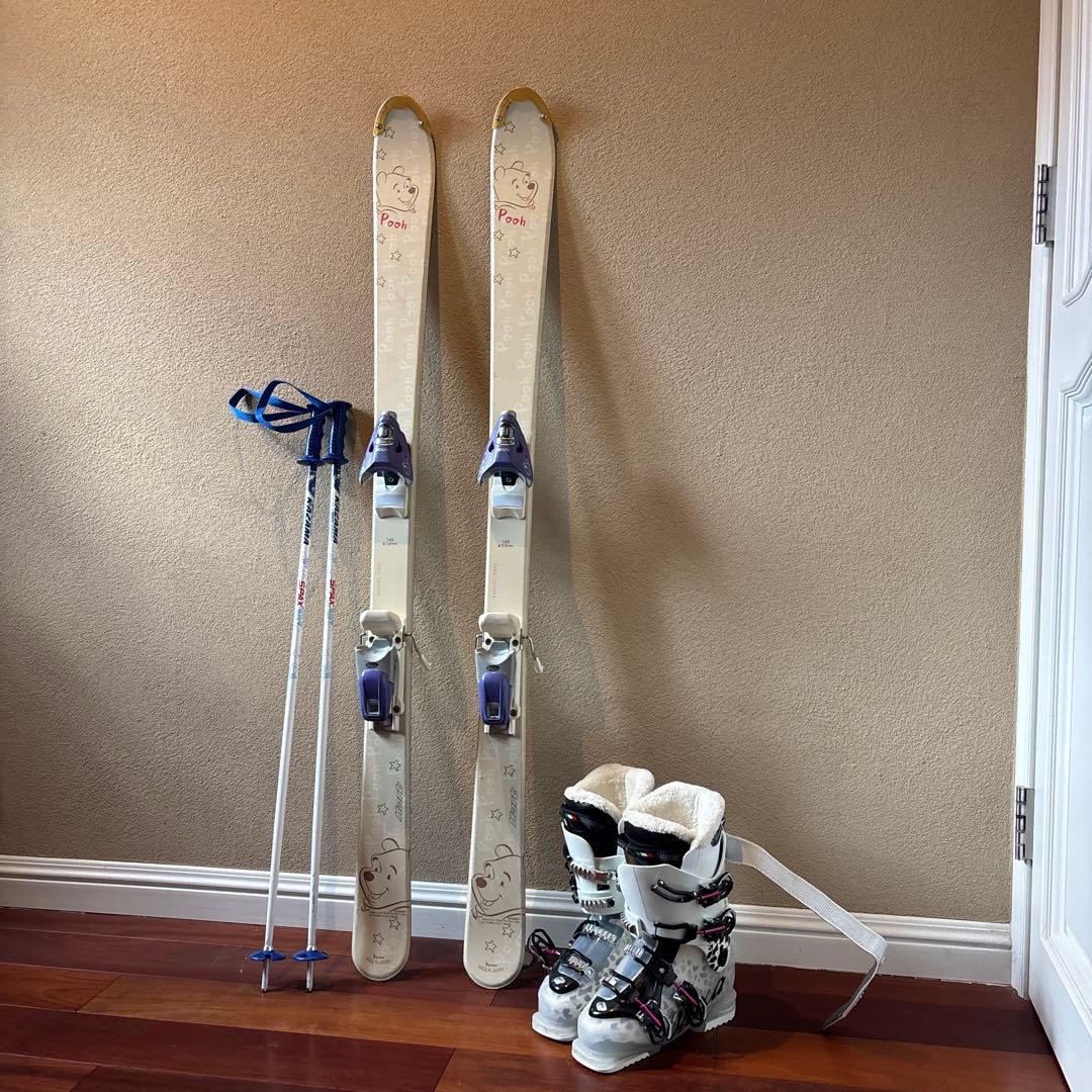 140 女子　スキー板&ストック&イタリア製 23.5 ブーツ3点セット