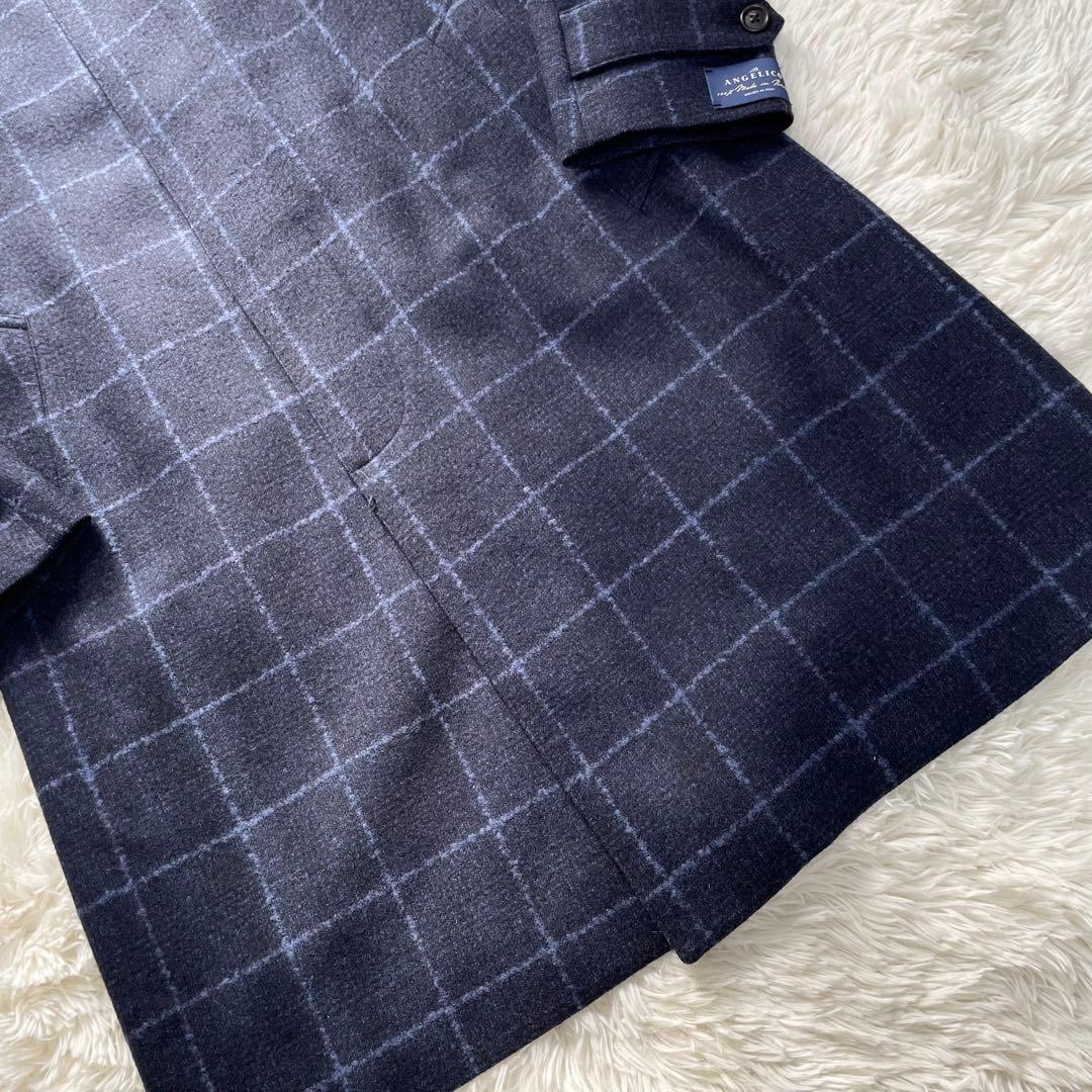 未使用級✨テイジン×ANGELICO生地　コート　チェック　近年モデル　紺　L
