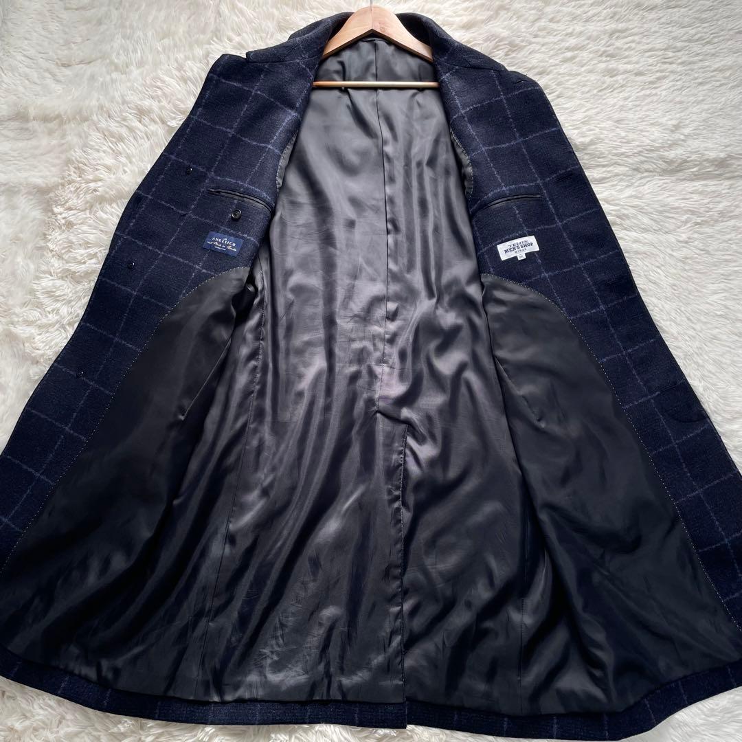 未使用級✨テイジン×ANGELICO生地　コート　チェック　近年モデル　紺　L