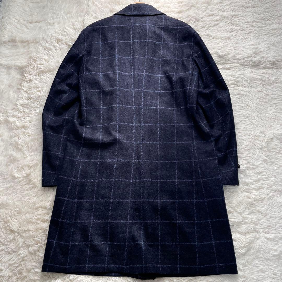 未使用級✨テイジン×ANGELICO生地　コート　チェック　近年モデル　紺　L