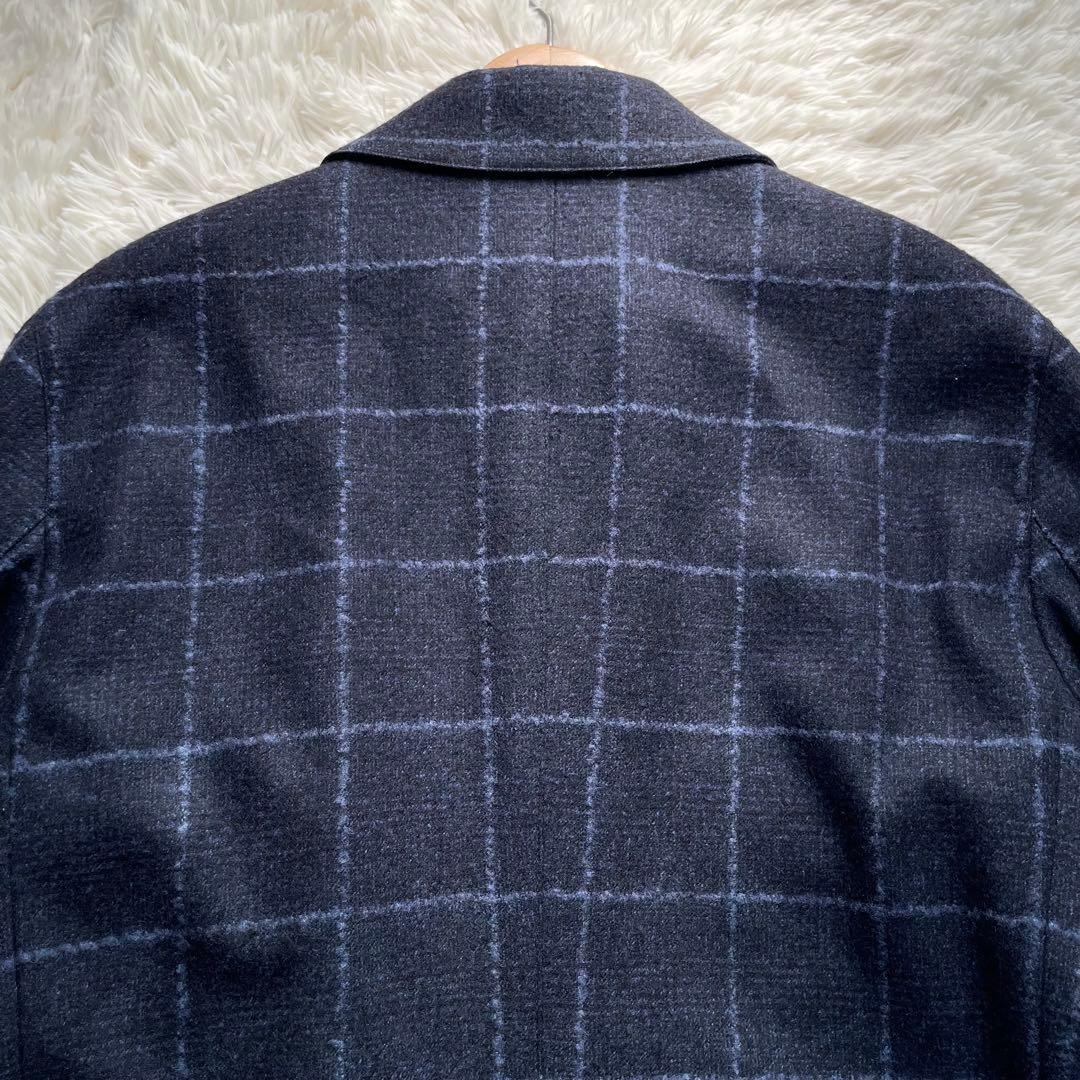 未使用級✨テイジン×ANGELICO生地　コート　チェック　近年モデル　紺　L