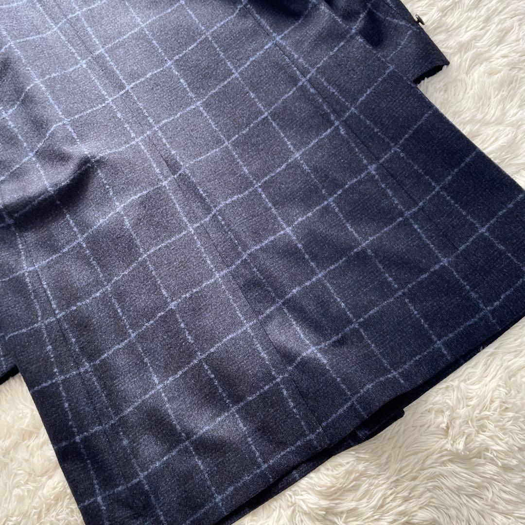 未使用級✨テイジン×ANGELICO生地　コート　チェック　近年モデル　紺　L