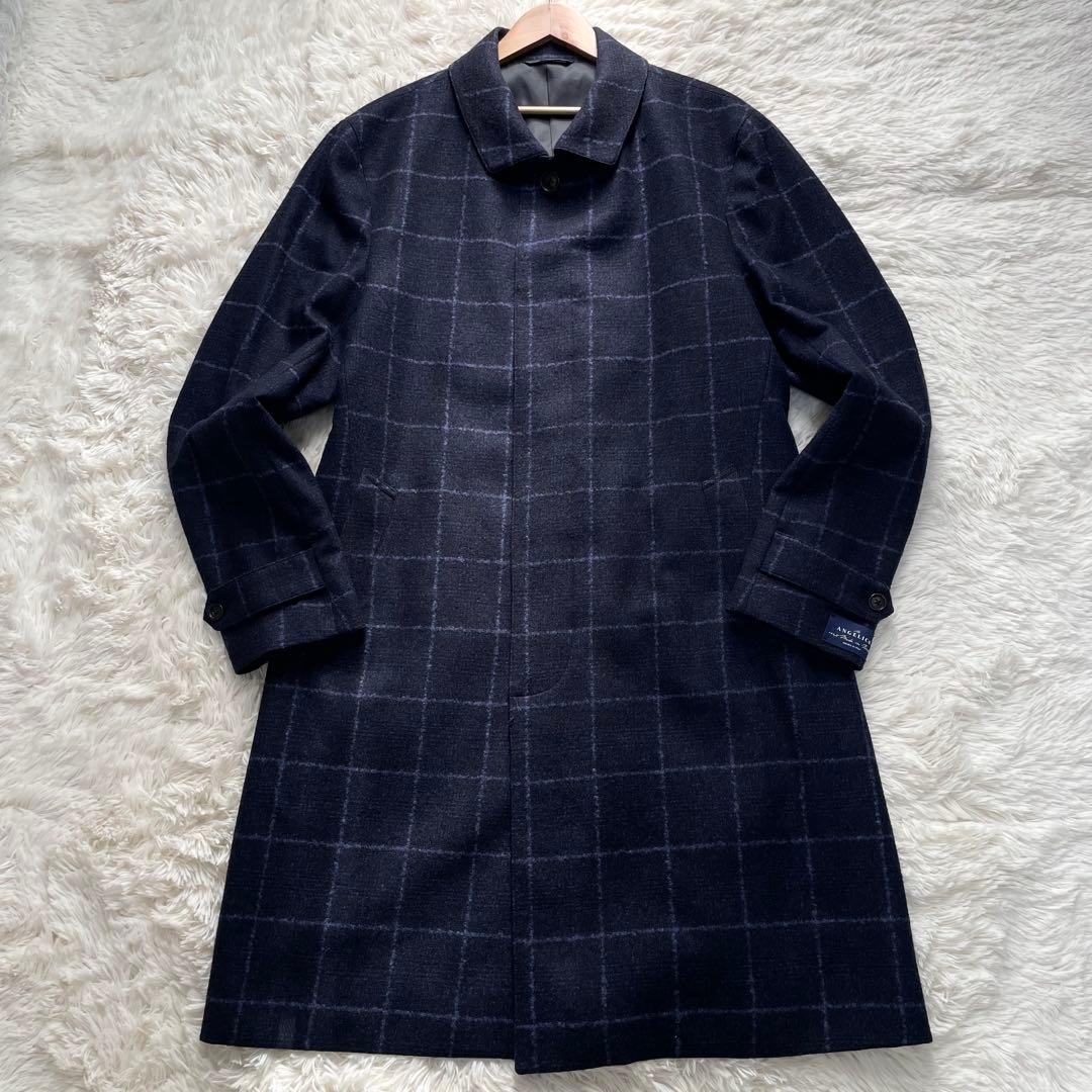 未使用級✨テイジン×ANGELICO生地　コート　チェック　近年モデル　紺　L