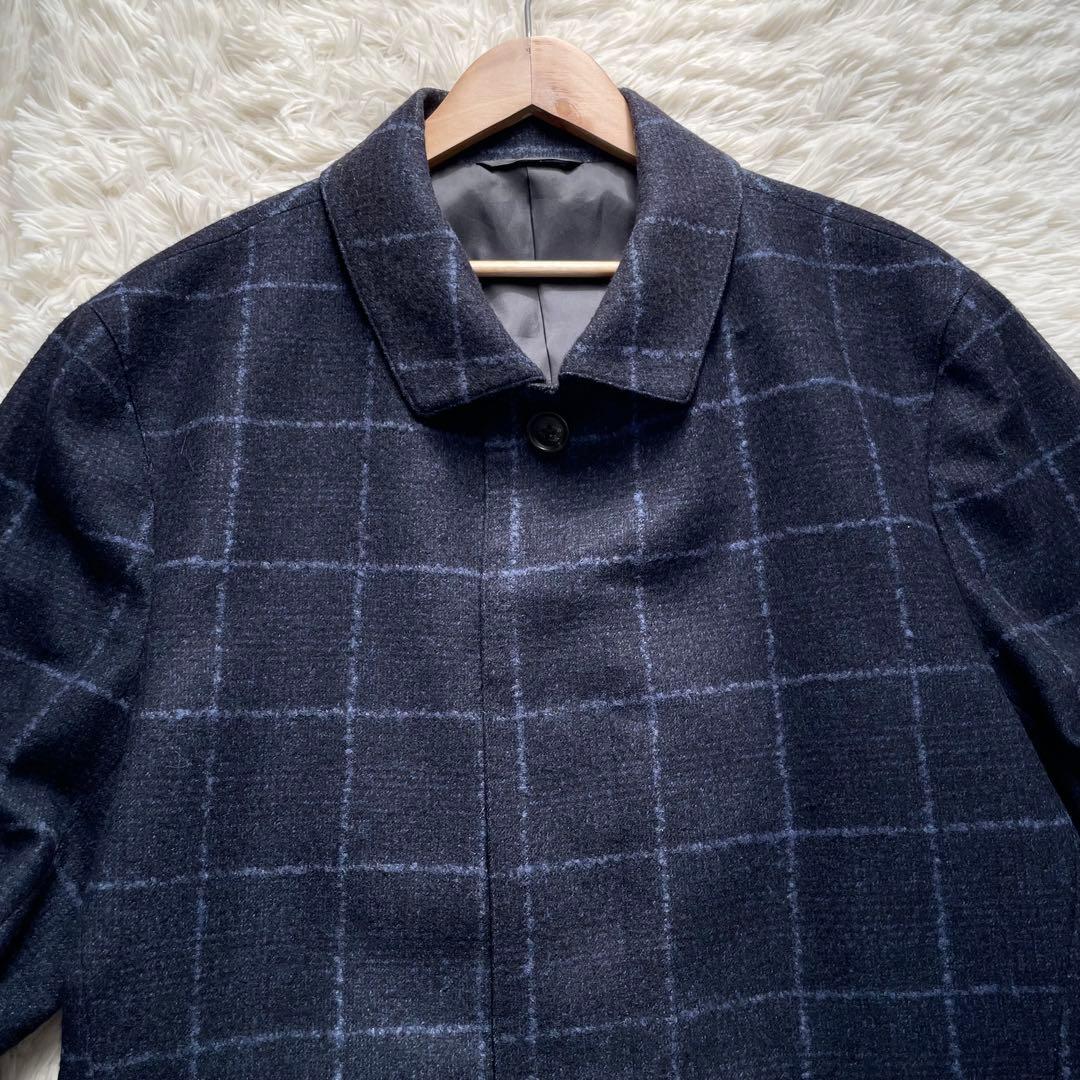 未使用級✨テイジン×ANGELICO生地　コート　チェック　近年モデル　紺　L