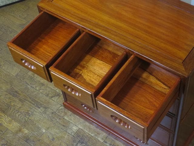 美品 総唐木 花梨 無垢材 10杯 抽斗 民芸 箪笥/チェスト/整理タンス