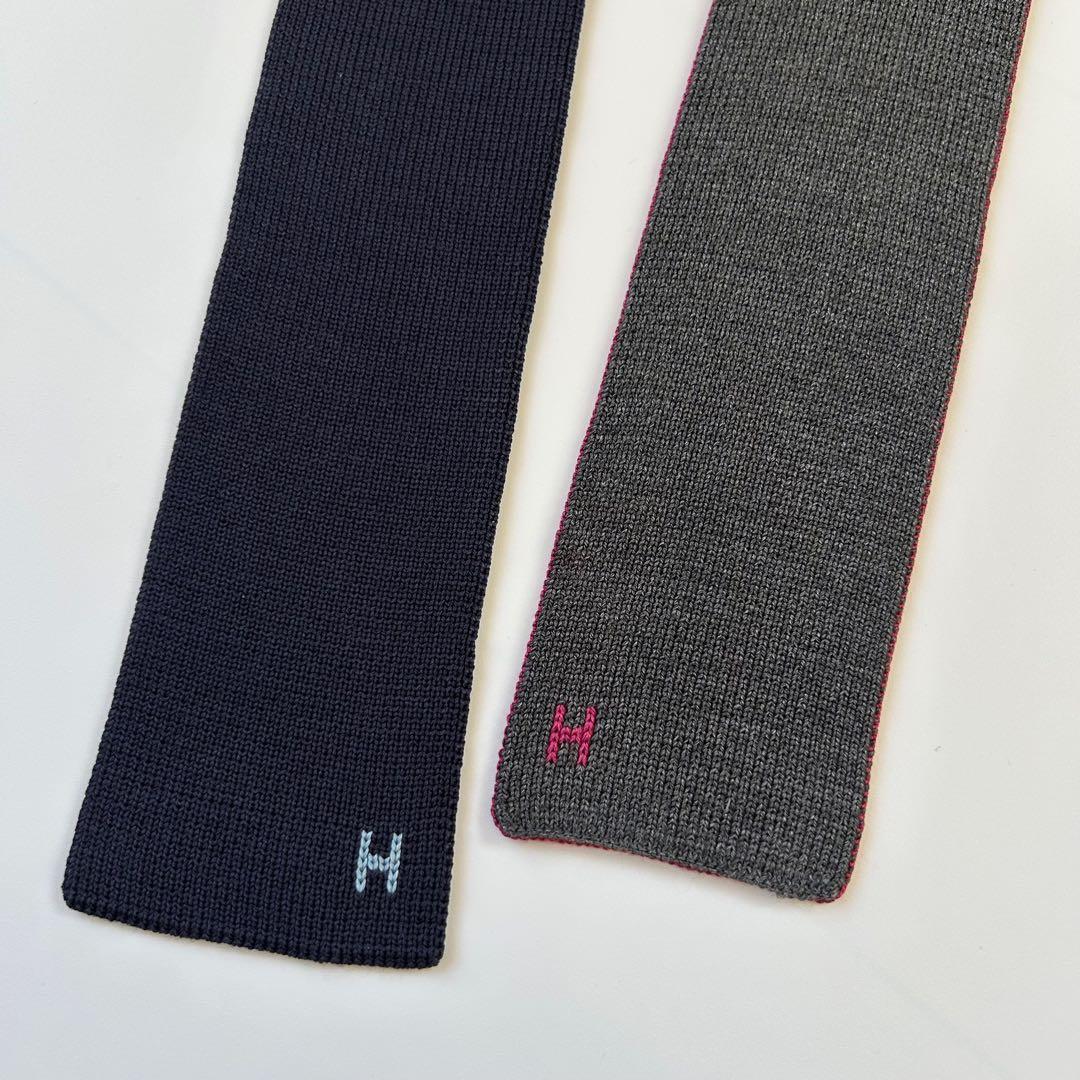 HERMES エルメス　ネクタイ　ニットタイ　4way ブルー　グレー　ボルドー