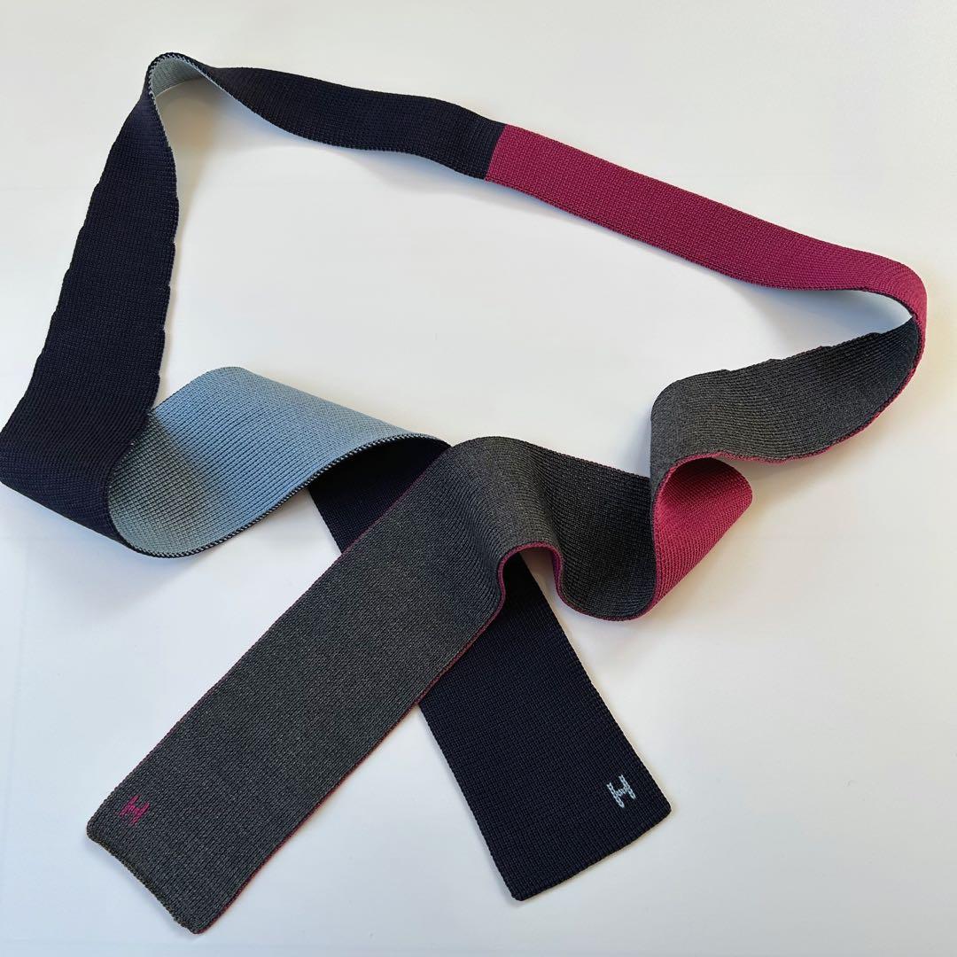 HERMES エルメス　ネクタイ　ニットタイ　4way ブルー　グレー　ボルドー
