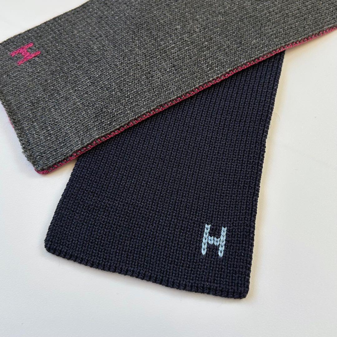 HERMES エルメス　ネクタイ　ニットタイ　4way ブルー　グレー　ボルドー