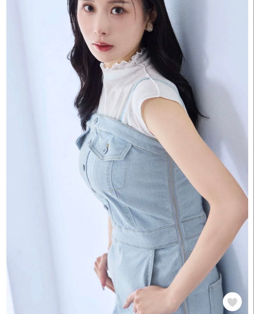 overE(オーバーイー)肩紐外せるストレッチデニムワンピース