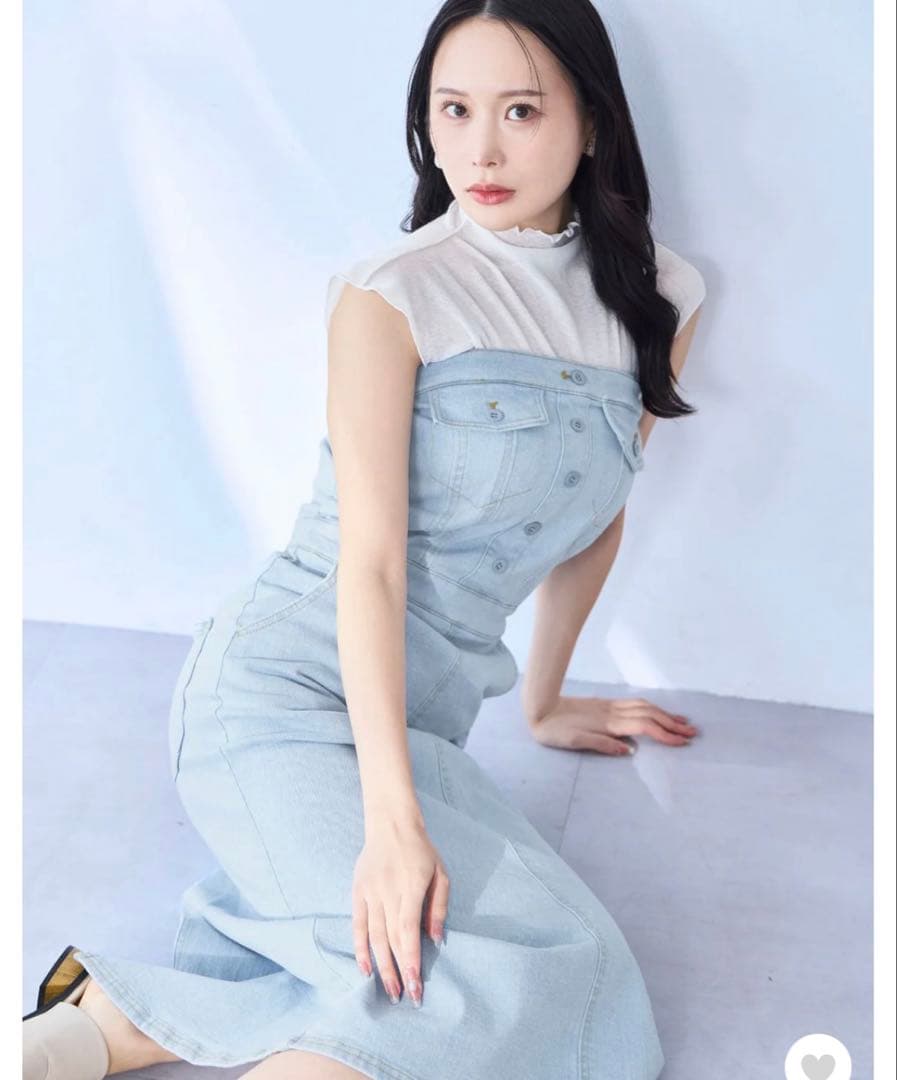 overE(オーバーイー)肩紐外せるストレッチデニムワンピース