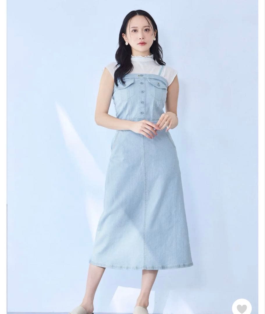 overE(オーバーイー)肩紐外せるストレッチデニムワンピース