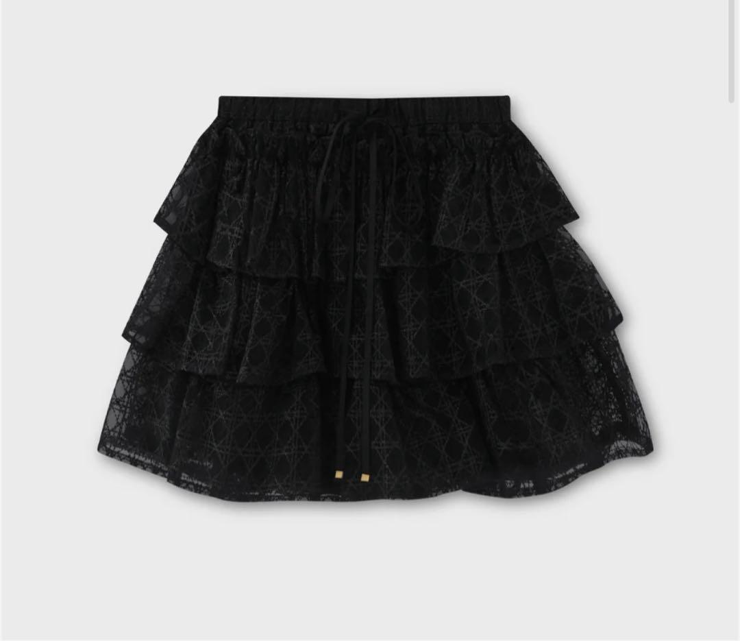スカート Check embroidery tiered mini skirt