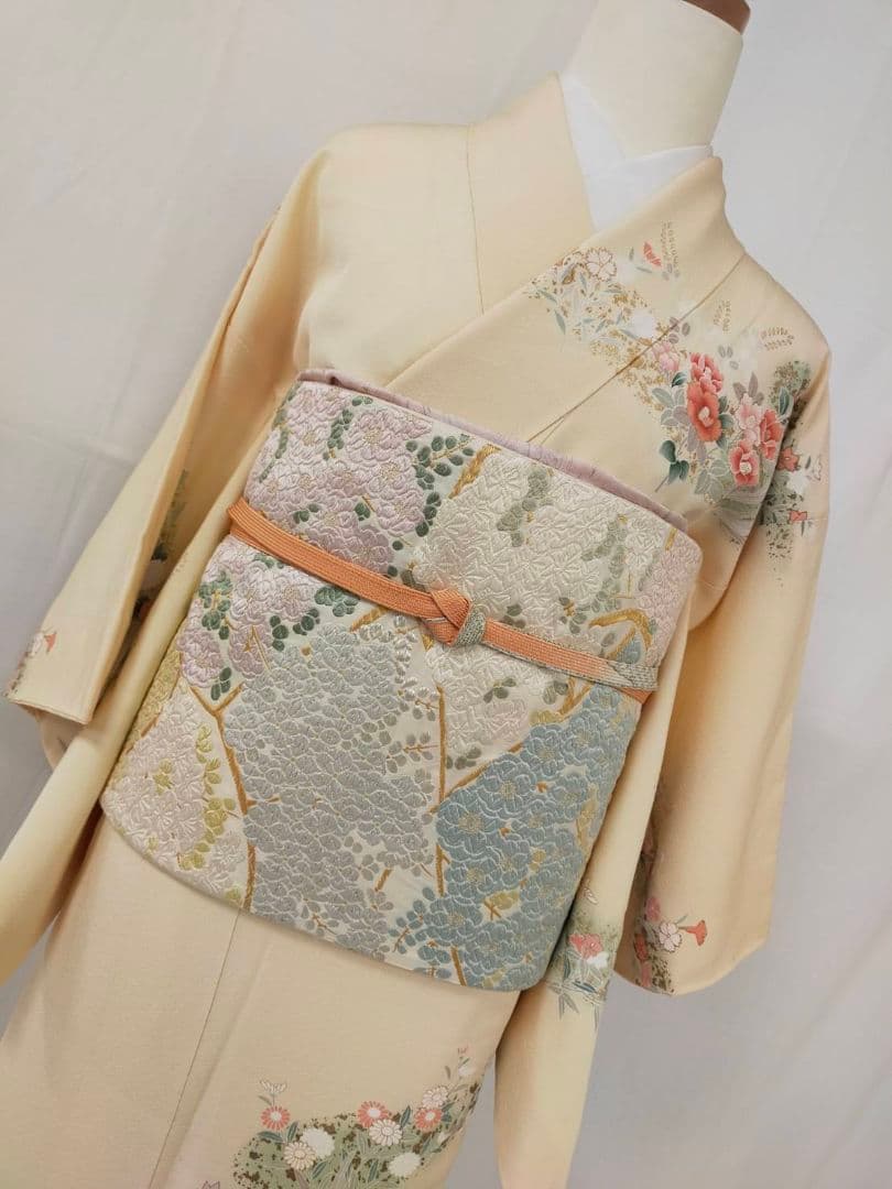 お見分け済　美品　手描き友禅　訪問着と袋帯帯締め