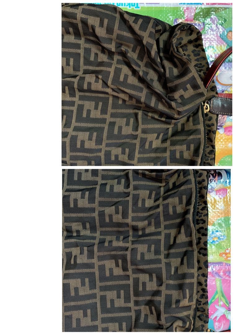 USED①フェンディFENDI☆ズッカ柄☆リバーシブルトートバッグ☆レオパード★