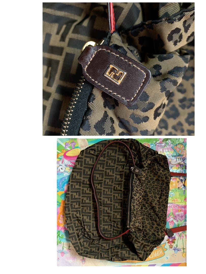 USED①フェンディFENDI☆ズッカ柄☆リバーシブルトートバッグ☆レオパード★