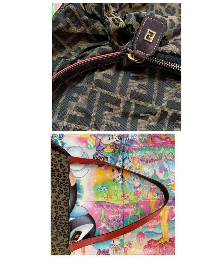 USED①フェンディFENDI☆ズッカ柄☆リバーシブルトートバッグ☆レオパード★